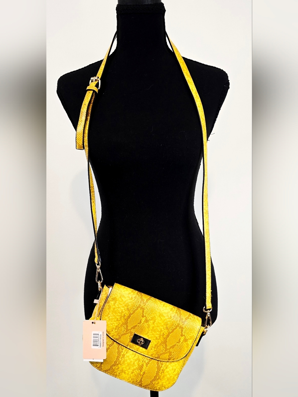 Mellow World yellow snake print crossbody bag vegan leather bold statement Edgy